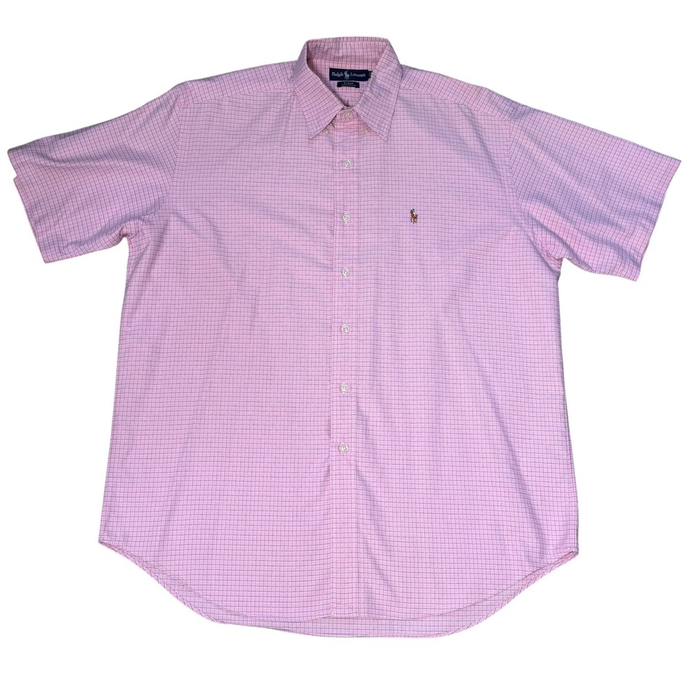 Ralph Lauren Blake Mens Large Pink Tattersall Check Short Sleeve Button Down